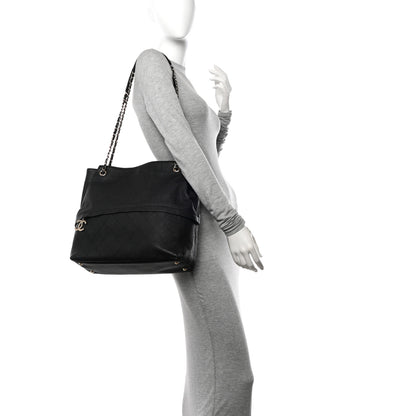 Chanel Crumpled Grained Calfskin Zip and Carry Shopping Tote Black 2 of 11