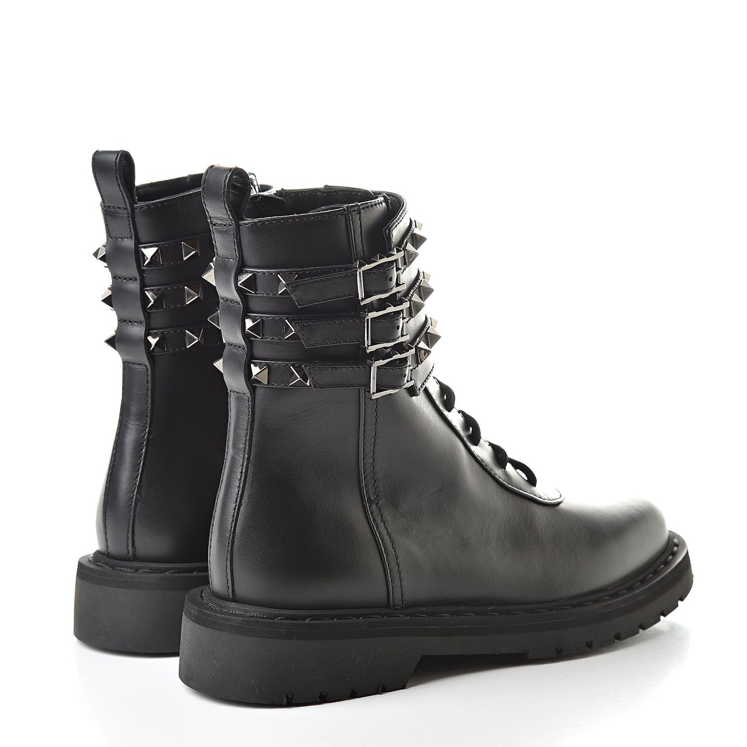 Valentino Garavani Calfskin Rockstud 20mm Combat Boots 35.5 Black 4 of 8