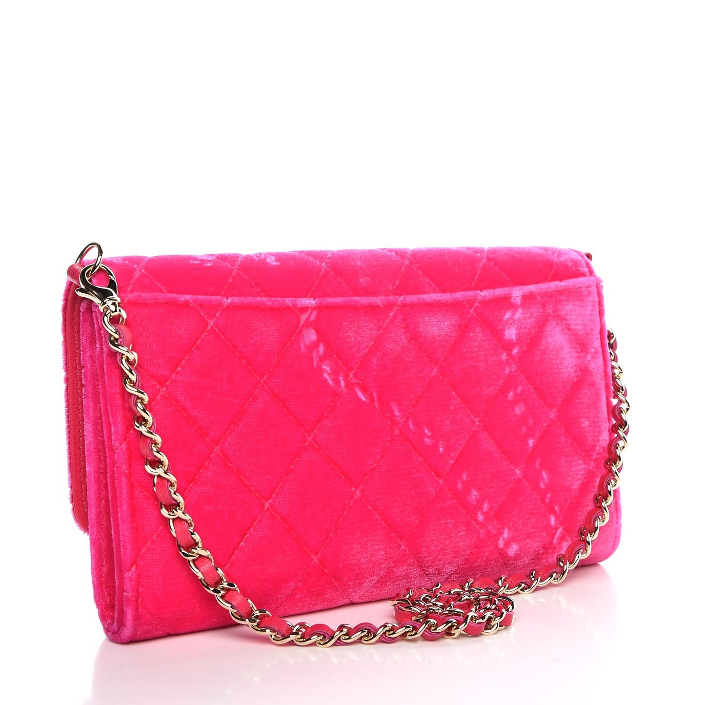Velvet Quilted Clutch With Chain Pink