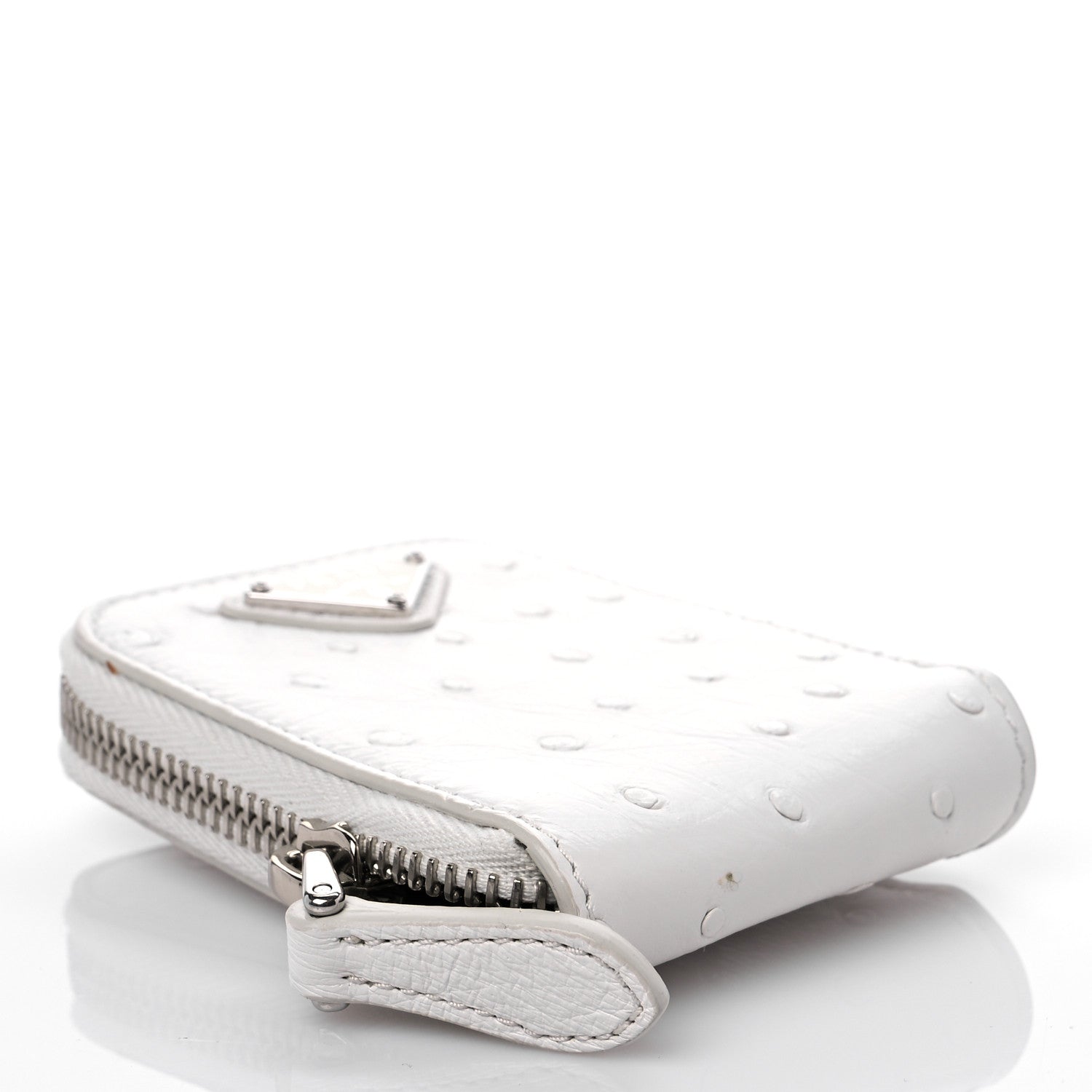 Prada Ostrich Zip Around Mini Pouch White 4 of 6