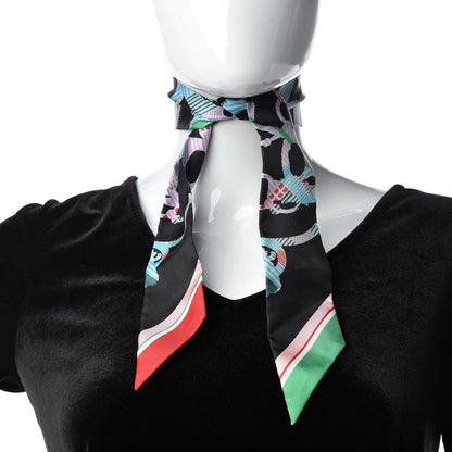 Hermes Silk Cavalcadour Morning Twilly Black Rouge Vert 2 of 5