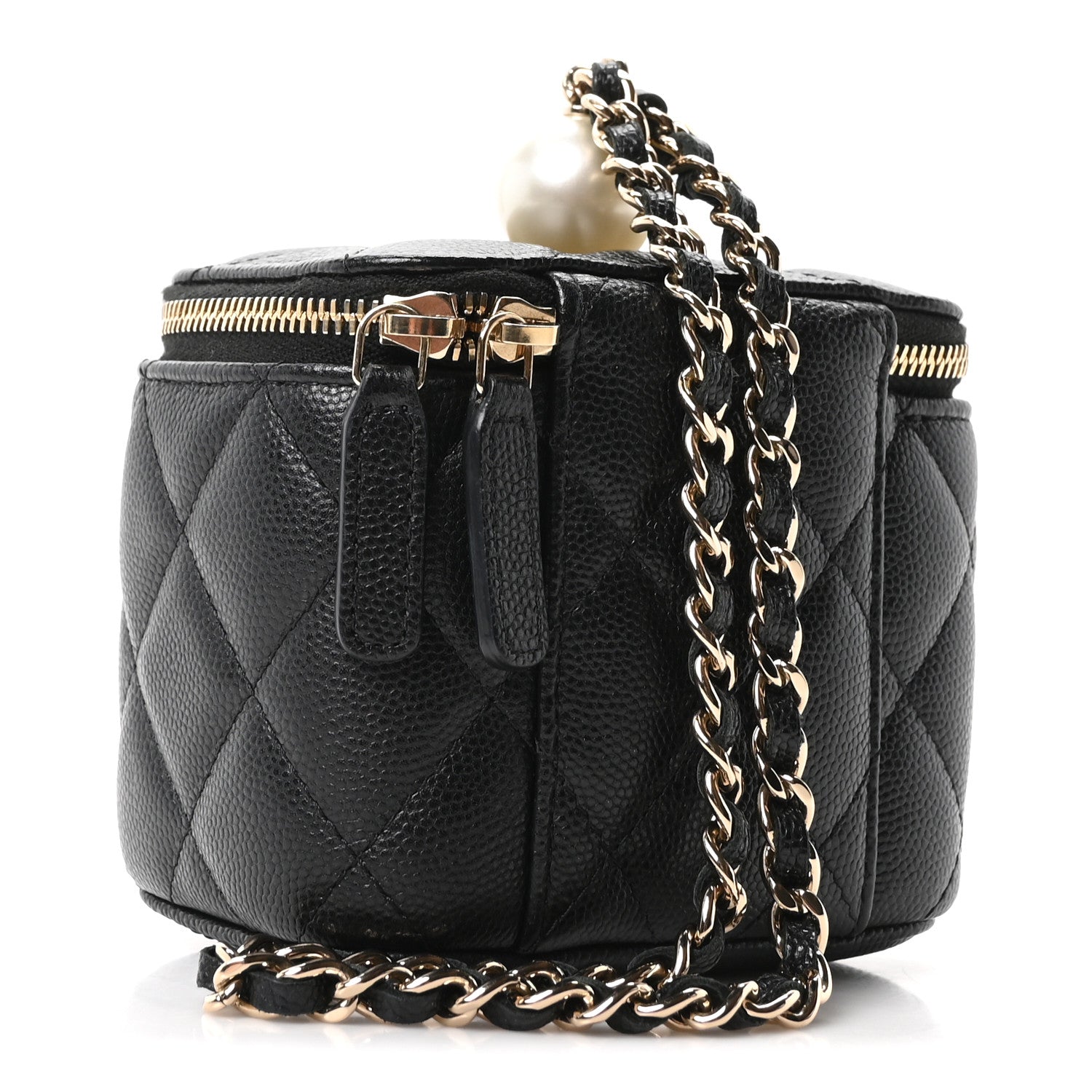 Chanel Caviar Quilted Mini Pearl On Top Vanity Case With Chain Black 3 of 10