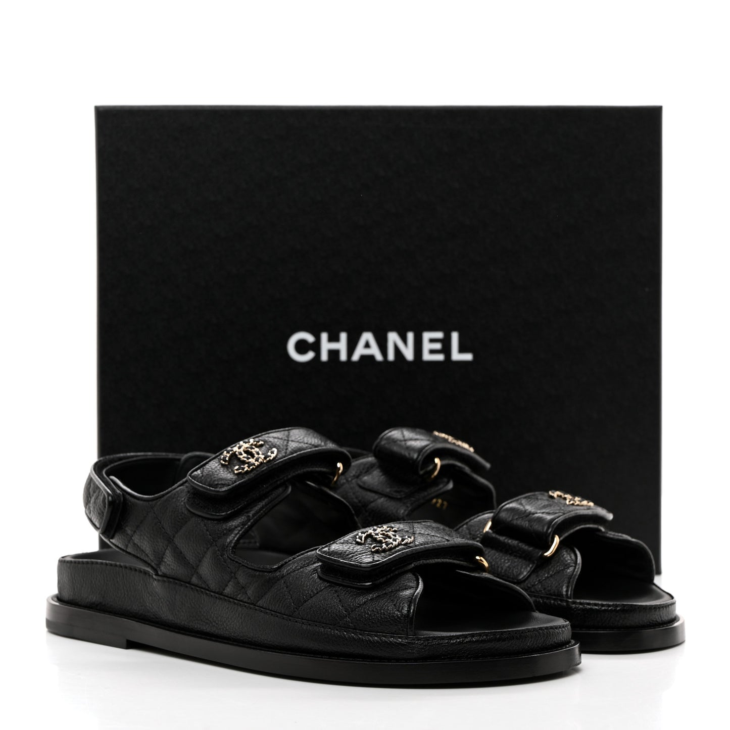 Grained Calfskin Velcro Dad Sandals 38 Black