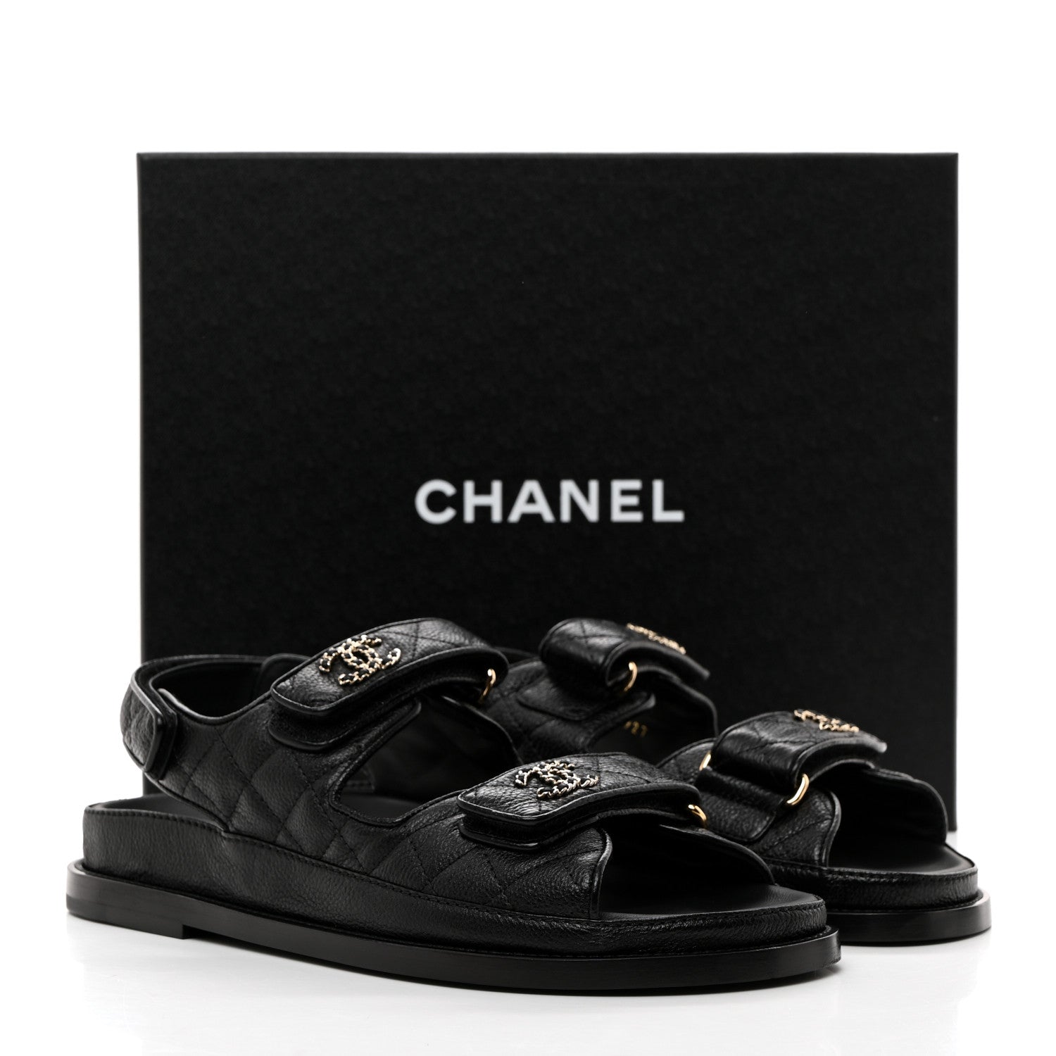 Chanel Grained Calfskin Velcro Dad Sandals 38 Black 9 of 9