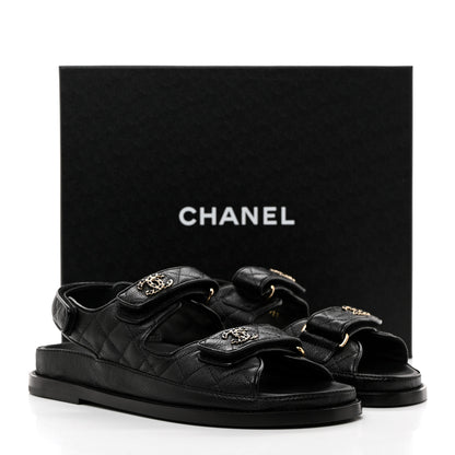 Chanel Grained Calfskin Velcro Dad Sandals 38 Black 9 of 9