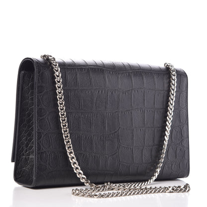 Saint Laurent Calfskin Crocodile Embossed Medium Classic Monogram Kate Tassel Satchel Black 3 of 9