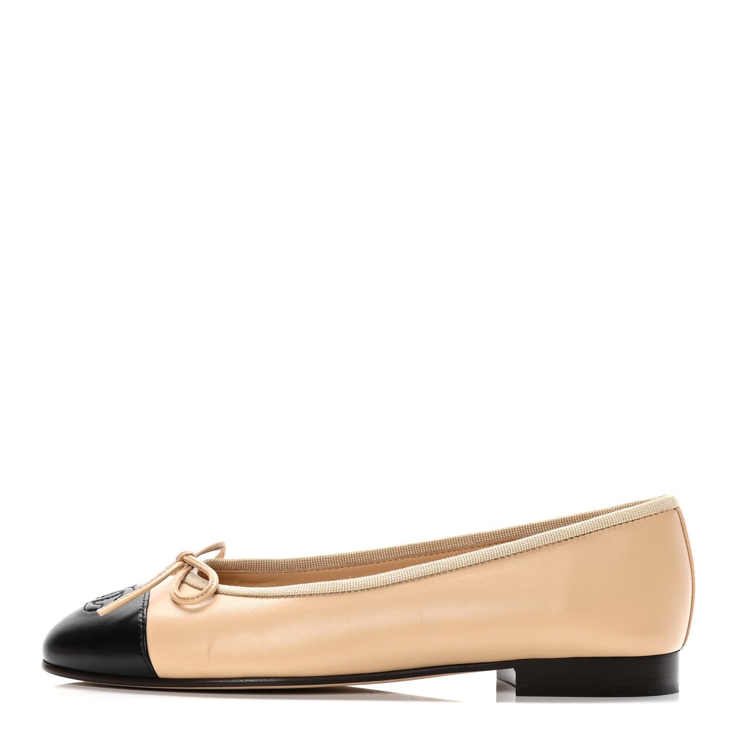 Lambskin CC Cap Toe Ballerina Flats 36 Beige Black