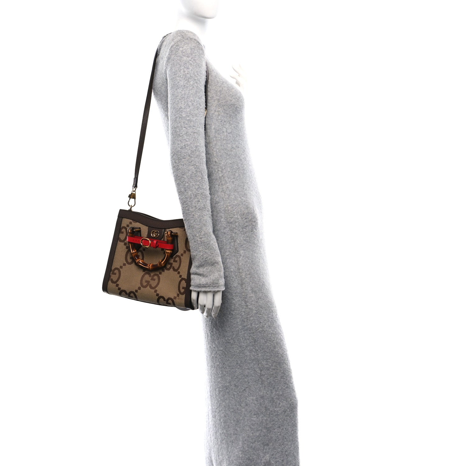 Gucci Monogram Jumbo GG Textured Dollar Calfskin Small Diana Tote Bag Camel Ebony New Acero Pomegranate Red 3 of 11