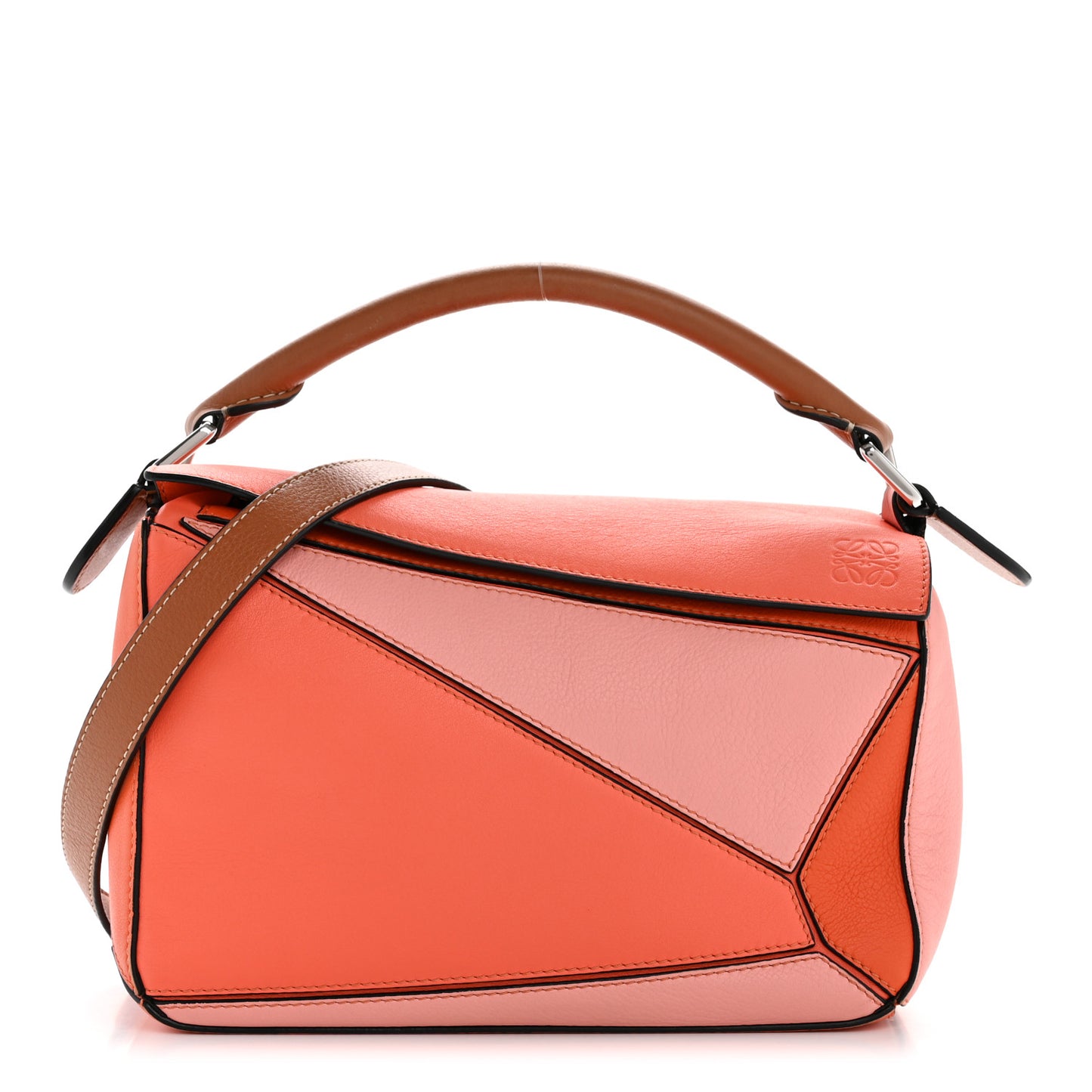 Calfskin Small Puzzle Bag Orange Tan Pink