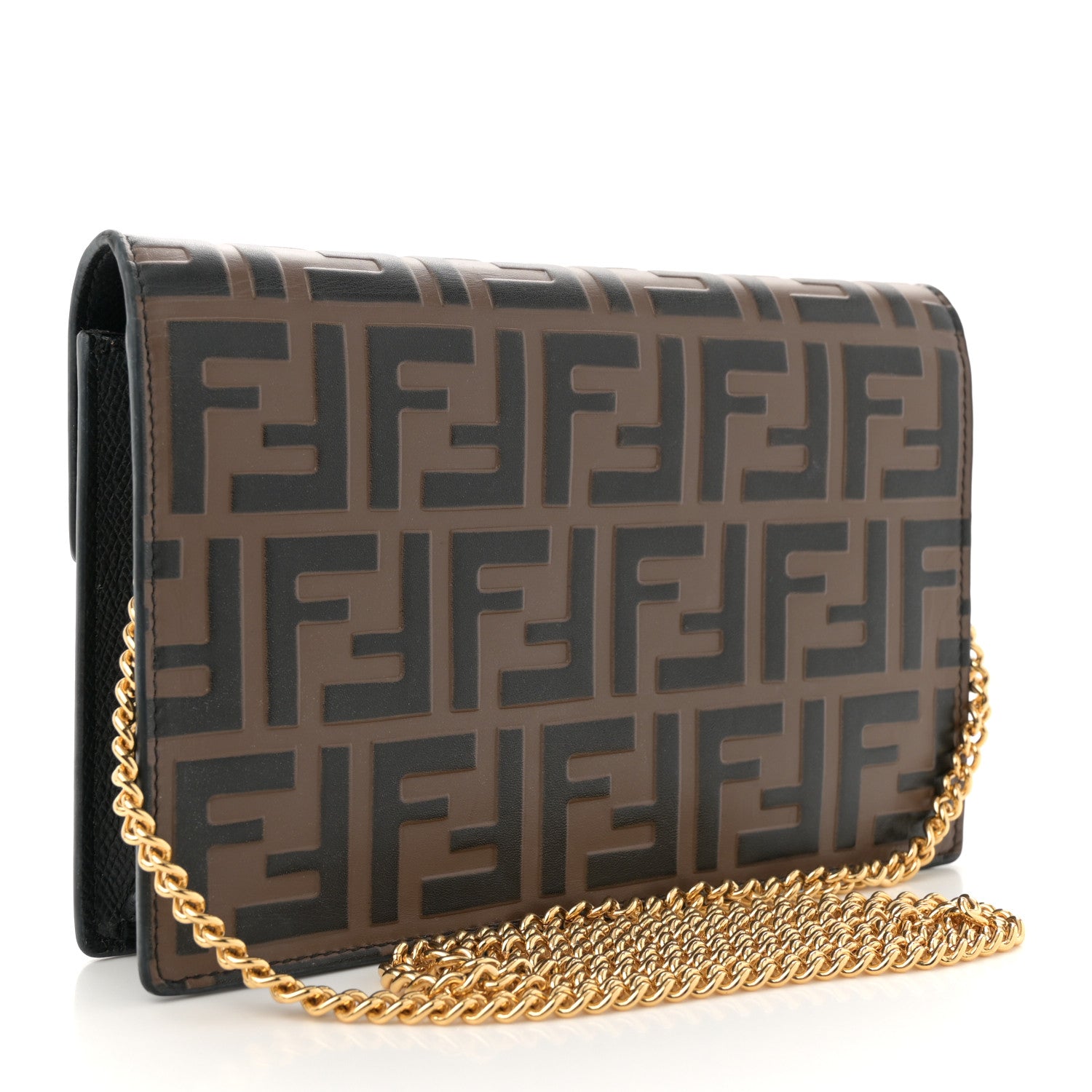 Fendi Vitello Cruise F is Fendi Bi-Color FF 1974 Embossed Medium Envelope Wallet On Chain Black Maya 3 of 11