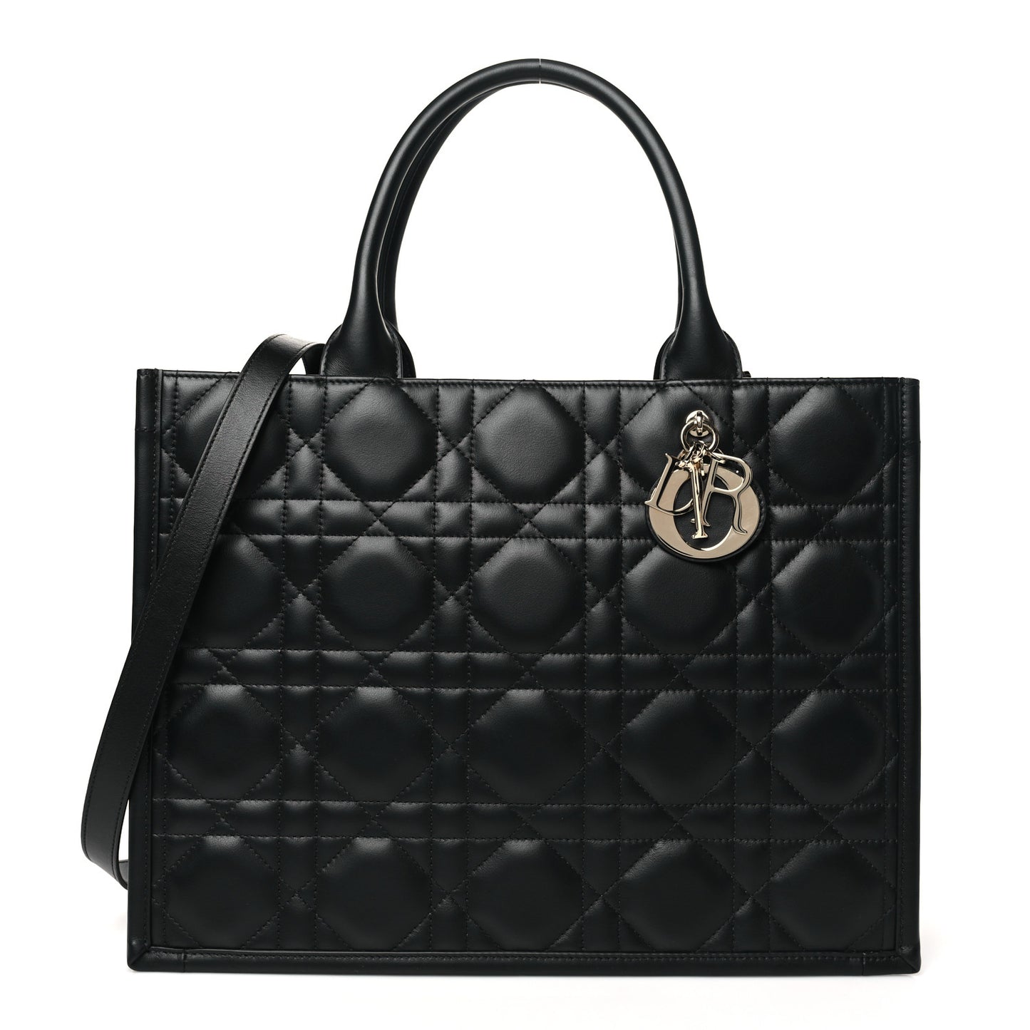 Calfskin Macro Cannage Medium Book Tote Black