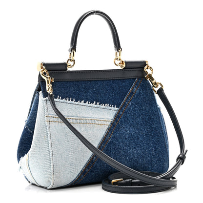 Dolce & Gabbana Calfskin Denim Patchwork Mini Miss Sicily Satchel Blue 3 of 9
