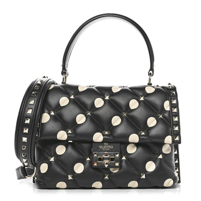 Valentino Garavani Nappa Medium Polka Dot Candystud Top Handle Bag Black White 1 of 9