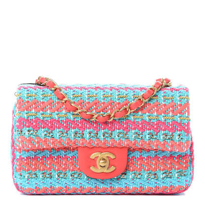 Chanel Cotton Mixed Fibers Woven Mini Rectangular Flap Red Fuchsia Blue 1 of 12