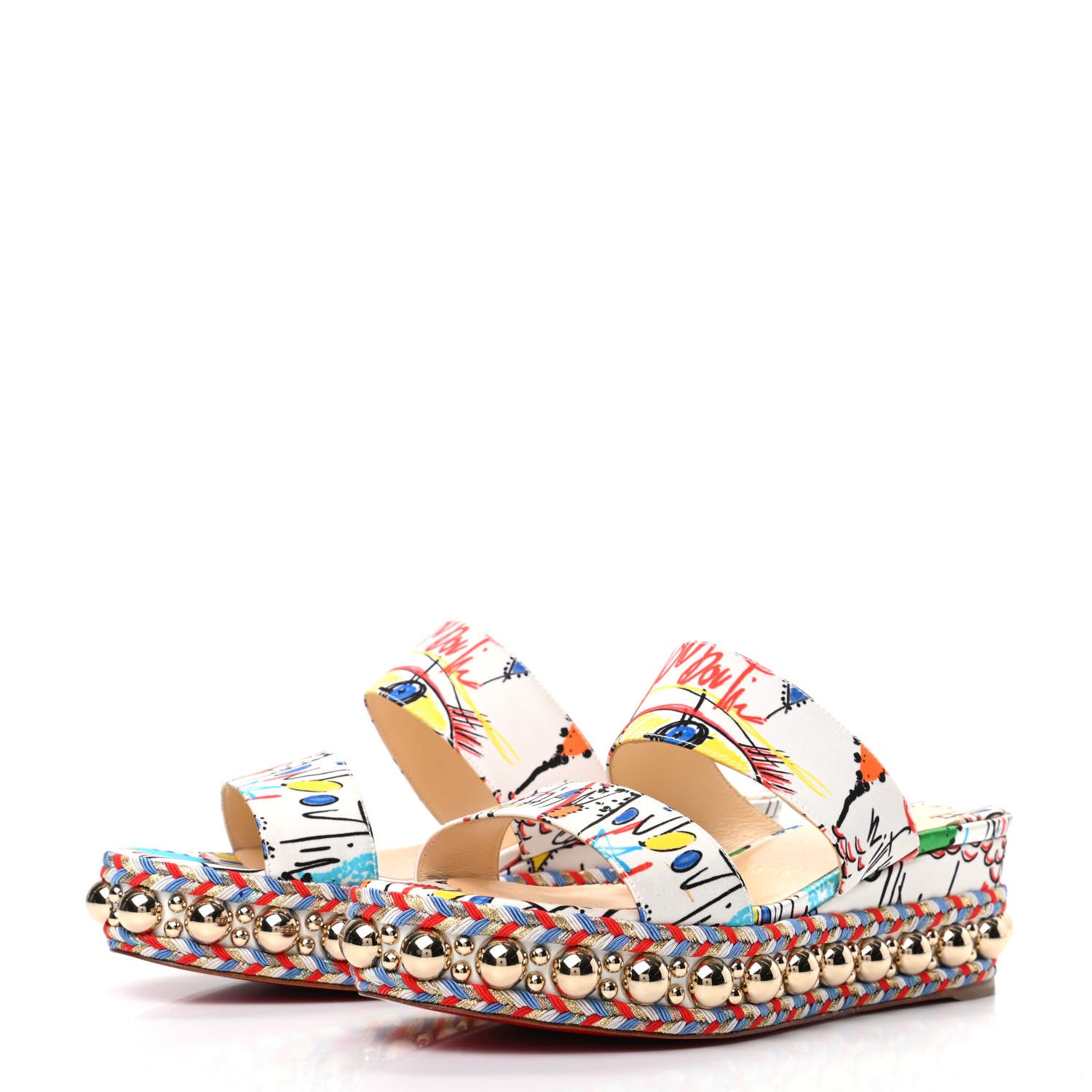 Christian Louboutin Satin Wallpaper Janitag 60 Platform Slide Sandals 38 White 3 of 7