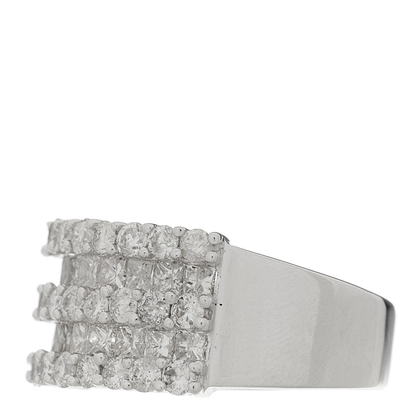 14K White Gold Diamond 1.71ctw Five Row Round Princess Cut Band Ring 54 7