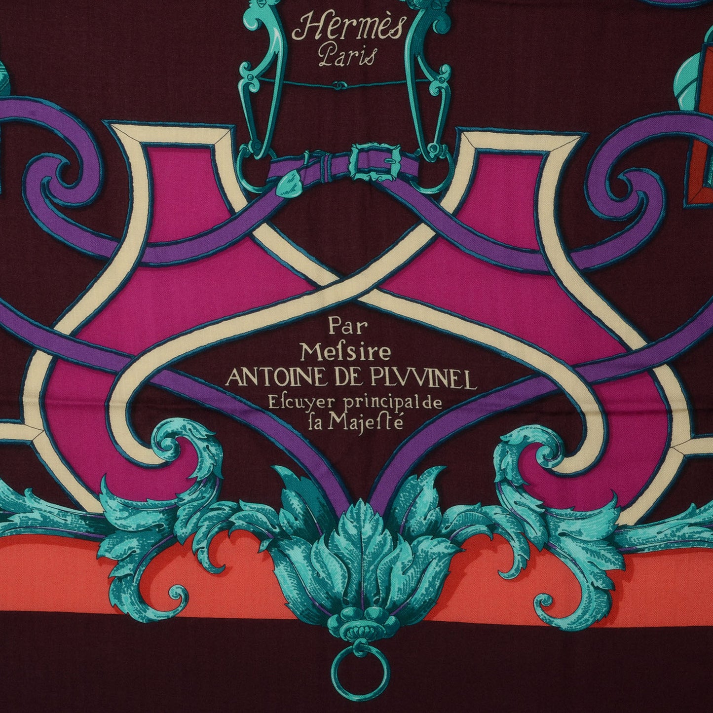 Cashmere Silk L'Instruction du Roy Shawl GM 140 Aubergine Fuchsia Vert