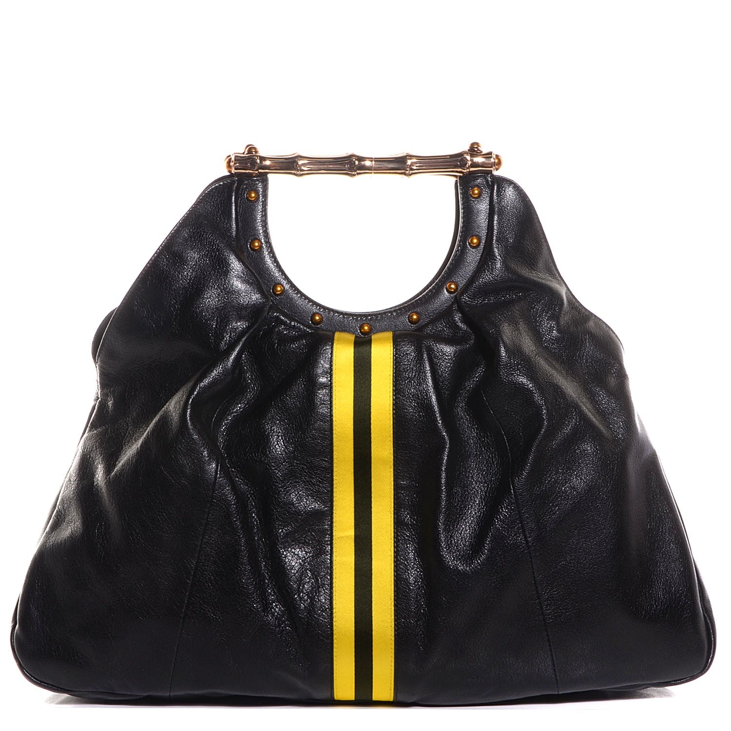Gucci Leather Metal Bamboo Striped Tote Black 1 of 7