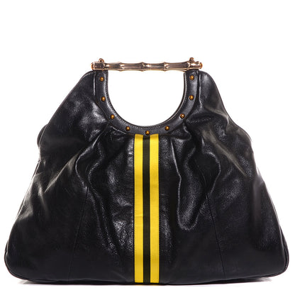 Gucci Leather Metal Bamboo Striped Tote Black 1 of 7