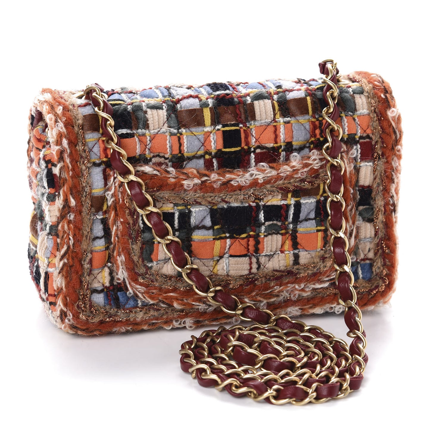 Tweed Quilted Mini Rectangular Flap Blue Orange Navy Beige