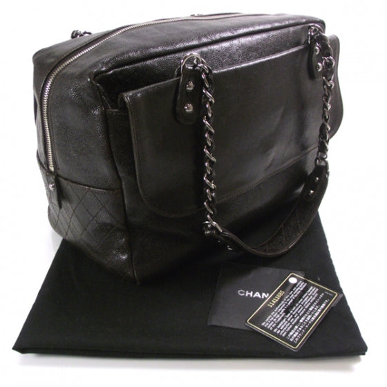Glazed Caviar Pocket In The City Tote Dark Brown