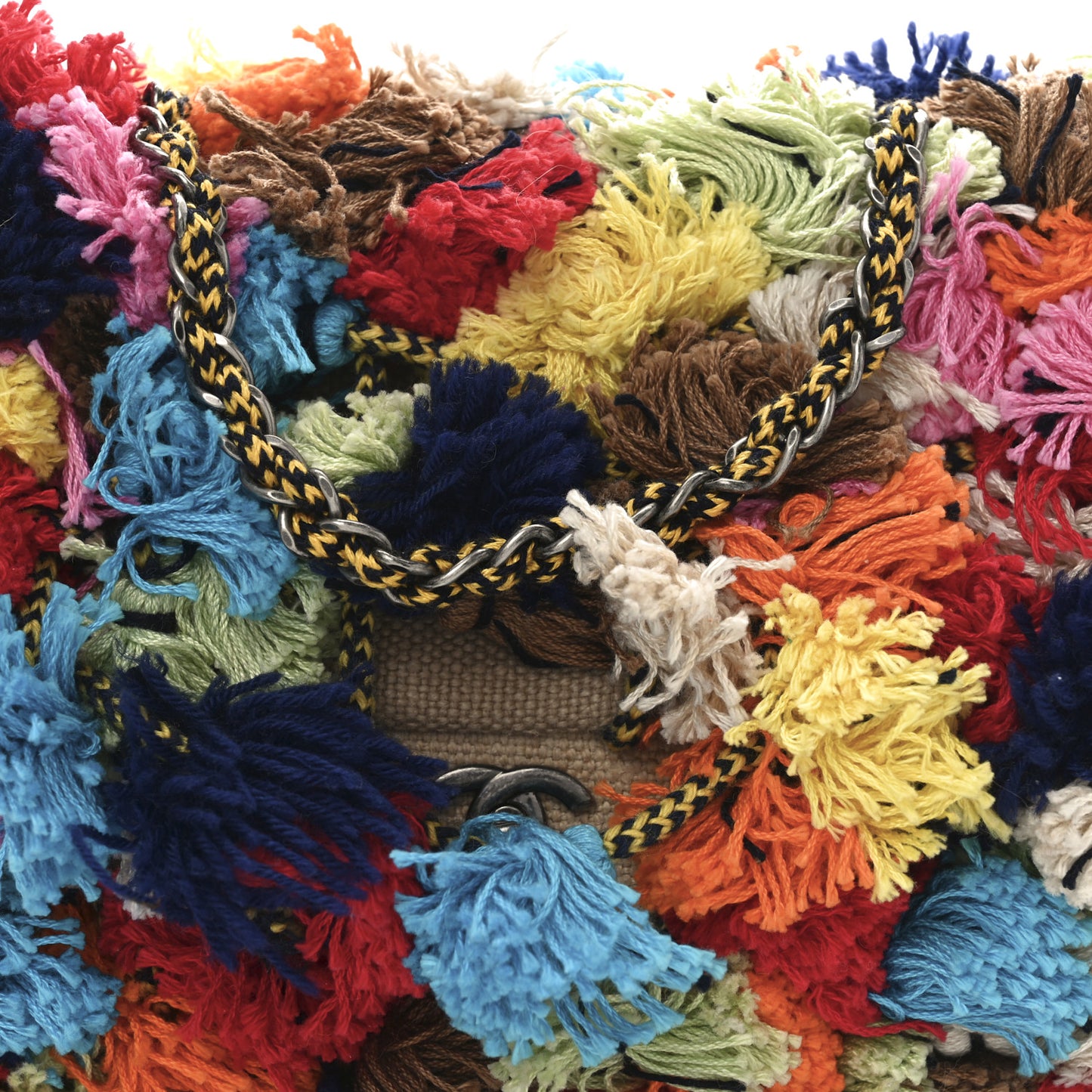 Raffia Pompom Flap Bag Multicolor