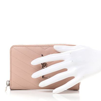 Saint Laurent Grain De Poudre Matelasse Chevron Monogram Zip Around Wallet Pink 2 of 7