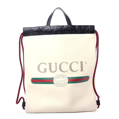 Gucci Calfskin Logo Drawstring Backpack Mystic White 1 of 12