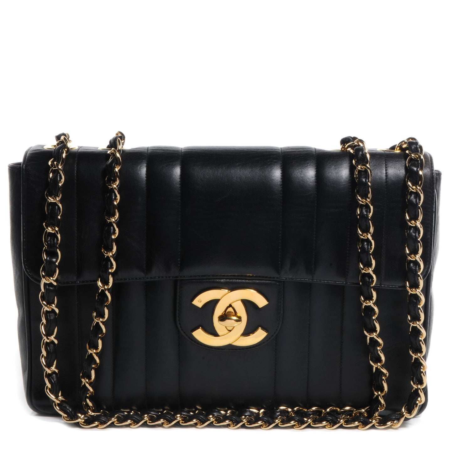 Lambskin Vertical Quilt Jumbo Flap Black