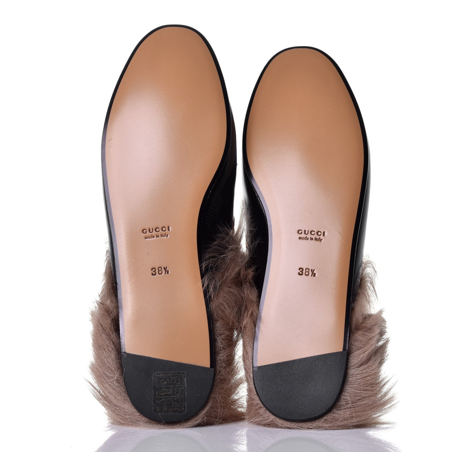 Goatskin Fur Bee Star Embroidered Womens Princetown Slippers 38.5 Black