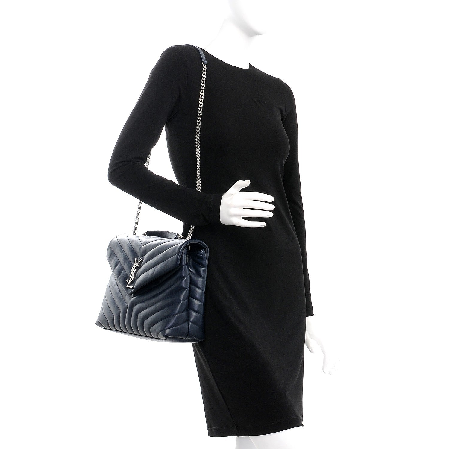 Saint Laurent Calfskin Y Quilted Monogram Medium Loulou Chain Satchel Medium Blue 3 of 8