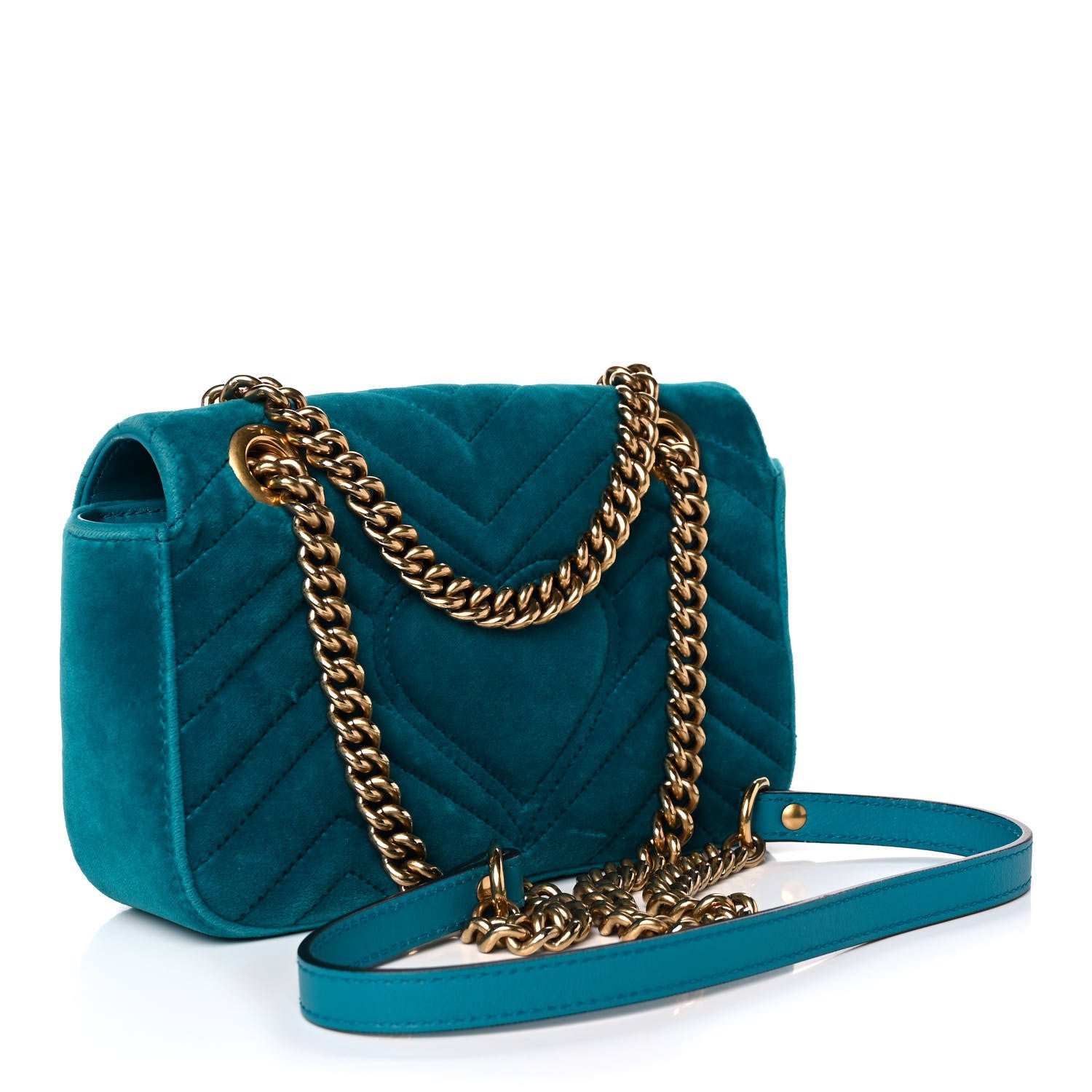 Gucci Velvet Matelasse Mini GG Marmont Shoulder Bag Pavone Cyan 3 of 13