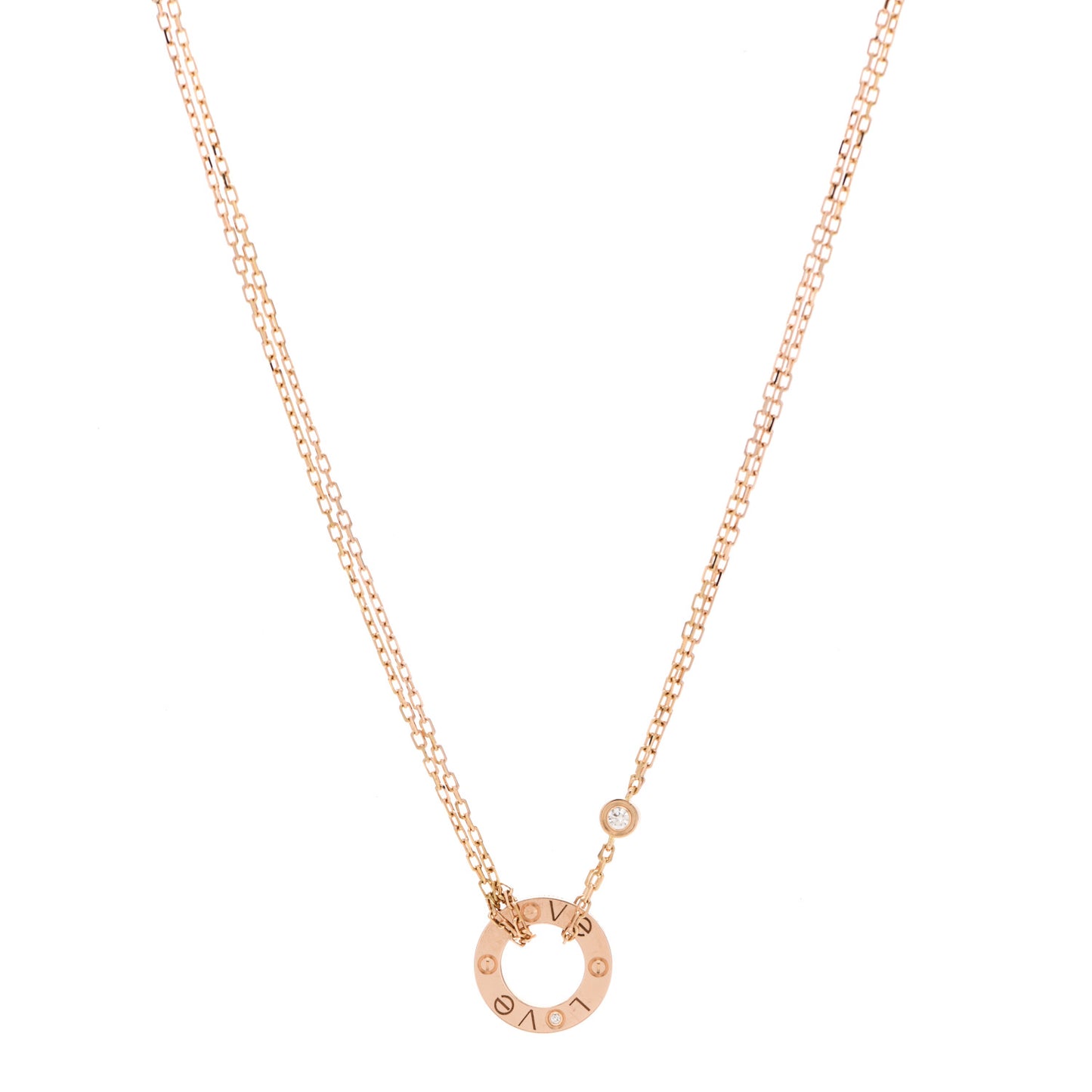 18K Pink Gold 2 Diamond LOVE Necklace