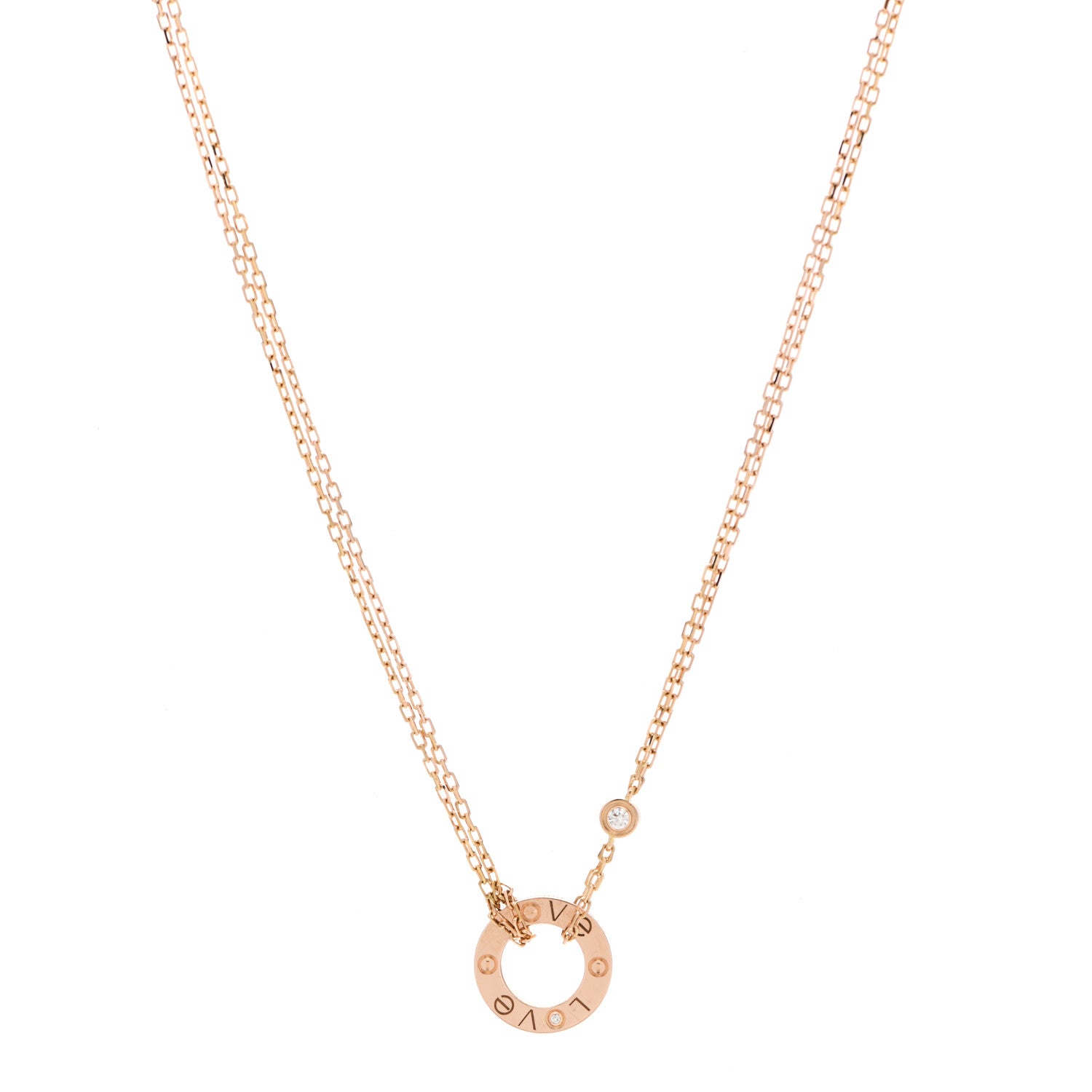 Cartier 18K Pink Gold 2 Diamond LOVE Necklace 1 of 5