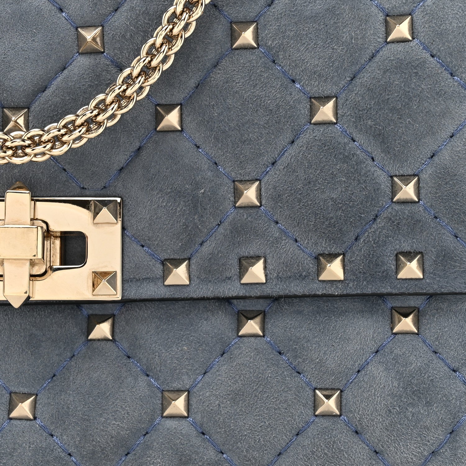 Valentino Garavani Suede Rockstud Spike Wallet on Chain Bright Blue 7 of 12