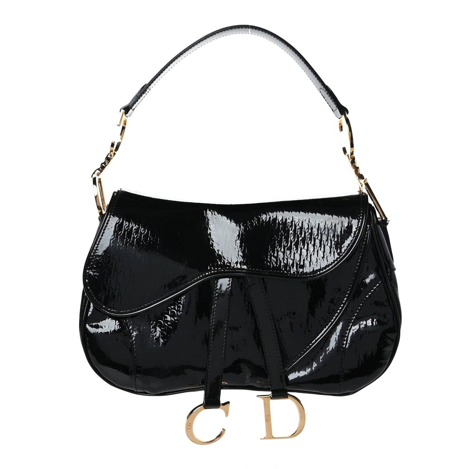 Christian Dior Patent Diorissimo Double Saddle Bag Black 1 of 9