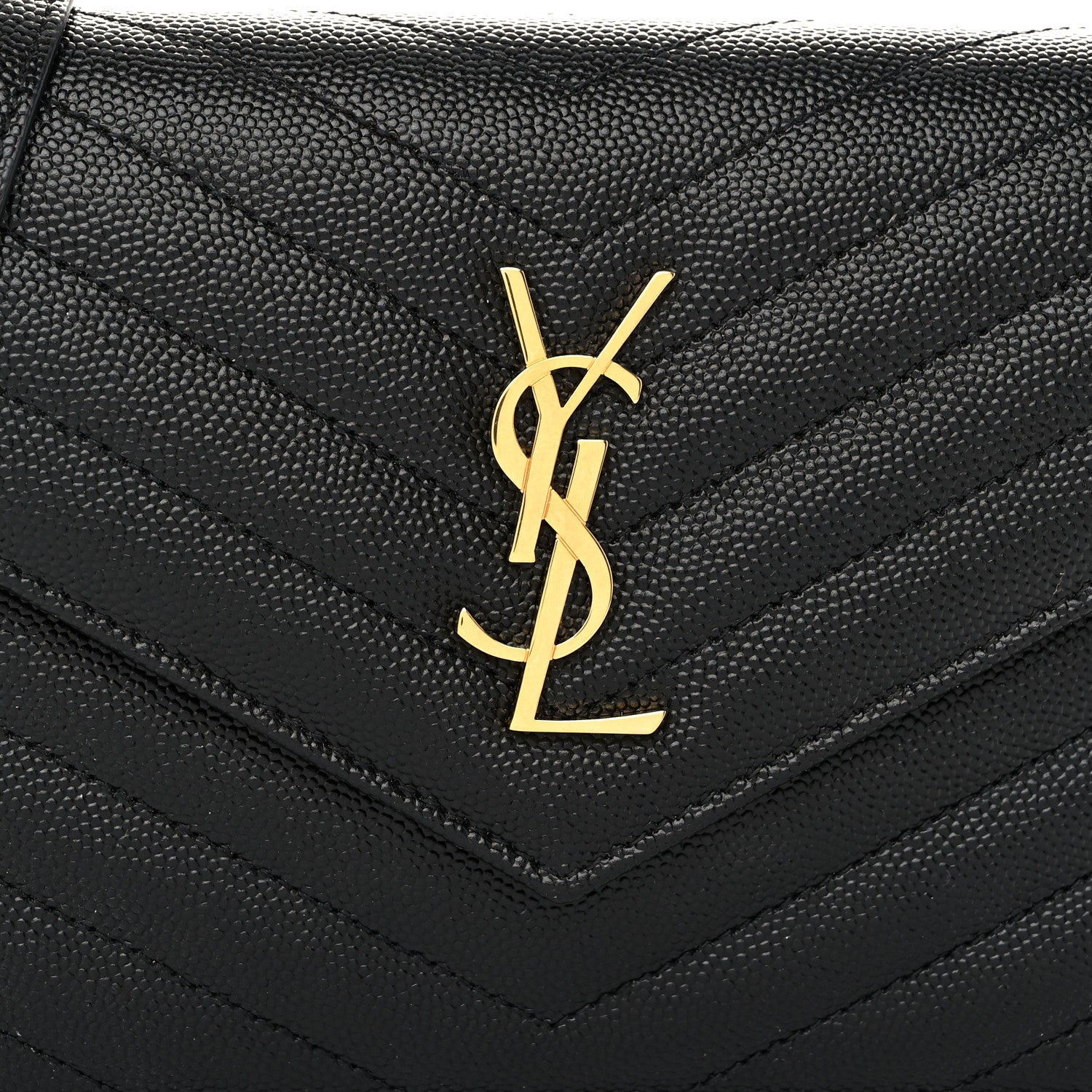 Saint Laurent Grain De Poudre Matelasse Chevron Monogram Envelope Chain Wallet Black 7 of 10