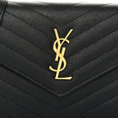 Saint Laurent Grain De Poudre Matelasse Chevron Monogram Envelope Chain Wallet Black 7 of 10