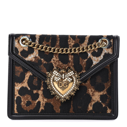 Dolce & Gabbana Jacquard Leopard Print Medium Devotion Crossbody Bag Black 1 of 12