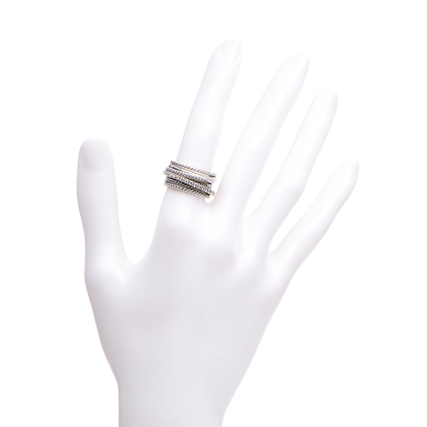 Sterling Silver 14K White Gold Diamond 11mm Wide Crossover Cable Ring 52 6