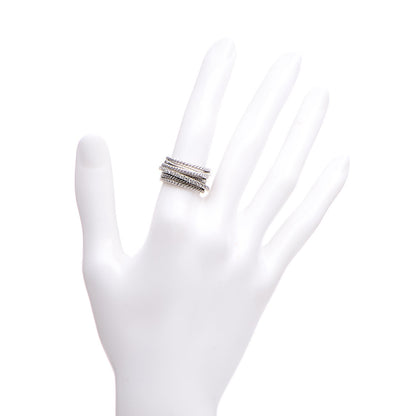David Yurman Sterling Silver 14K White Gold Diamond 11mm Wide Crossover Cable Ring 52 6 2 of 4