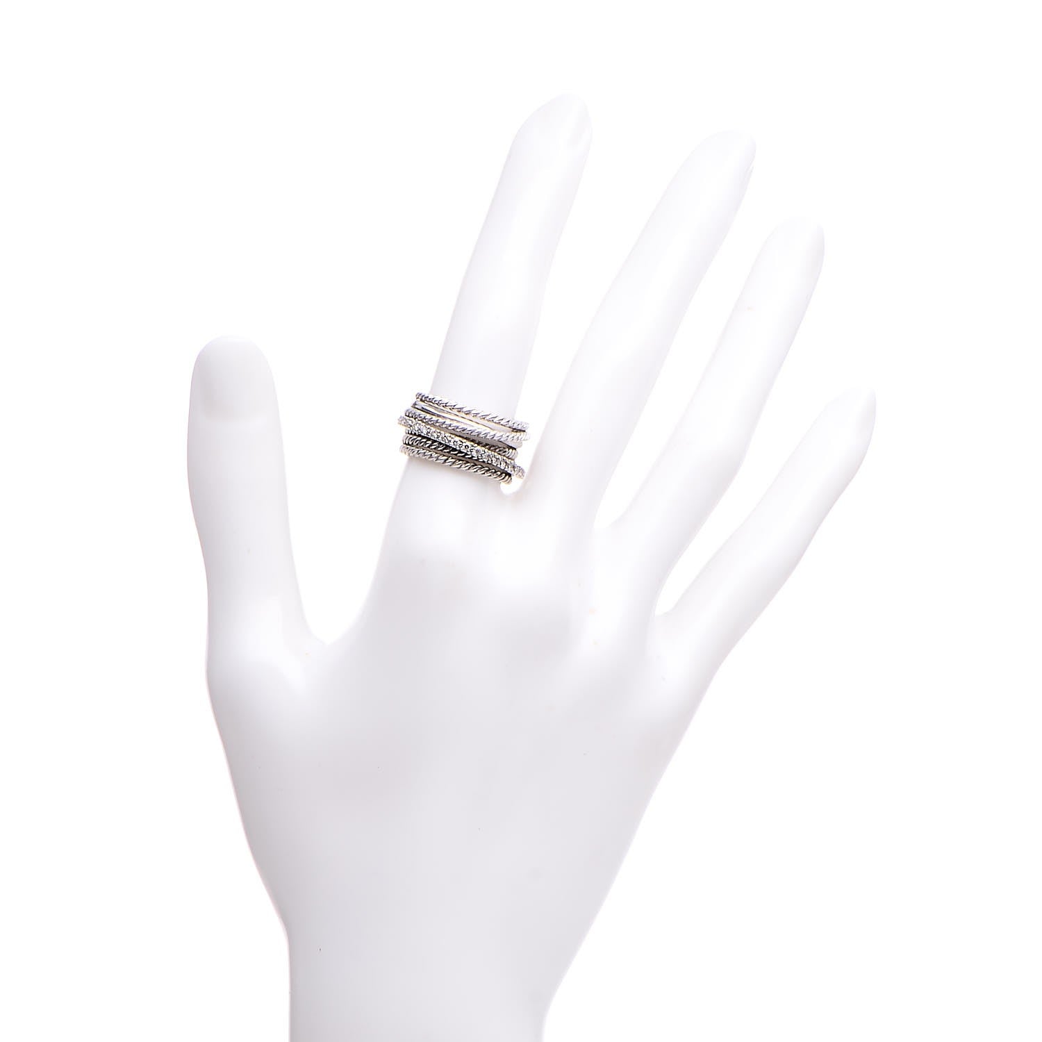 David Yurman Sterling Silver 14K White Gold Diamond 11mm Wide Crossover Cable Ring 51 5.75 2 of 4