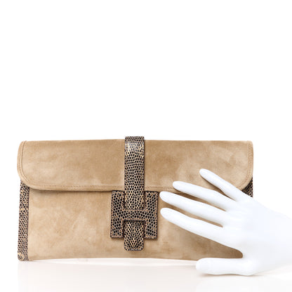 Hermes Veau Doblis Lizard Jige Elan 29 Clutch Tabac Camel Ombre 2 of 12