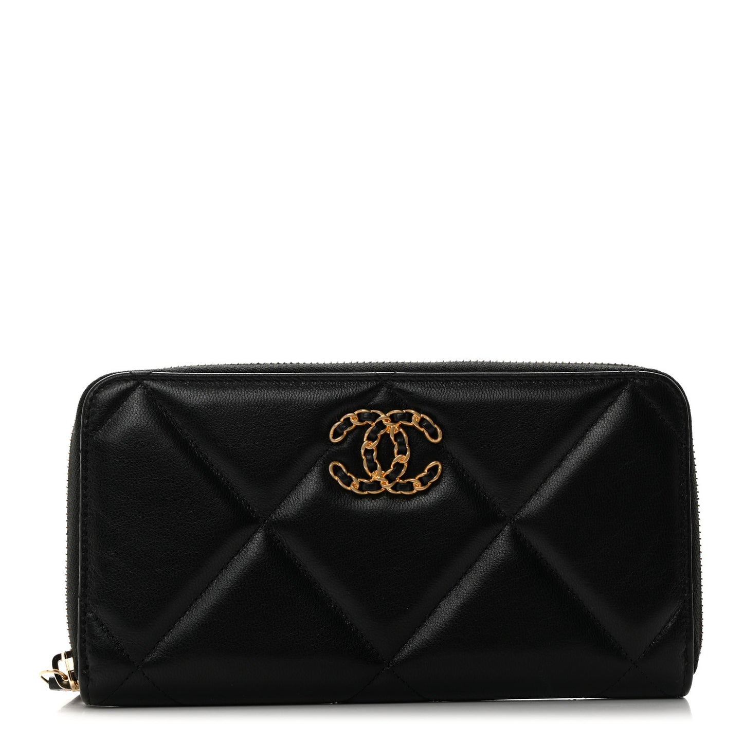 Lambskin Quilted 19 Long Zipped Around Wallet Black