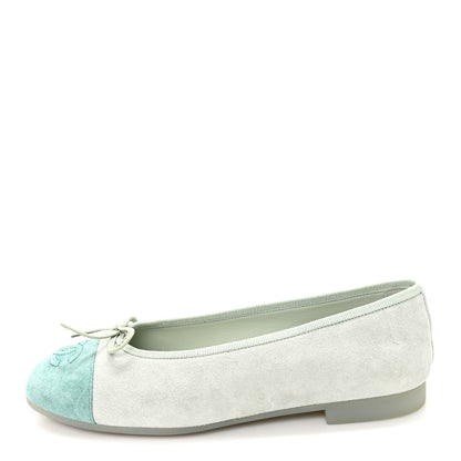 Chanel Suede Cap Toe CC Ballerina Flats 36 Light Green 1 of 10