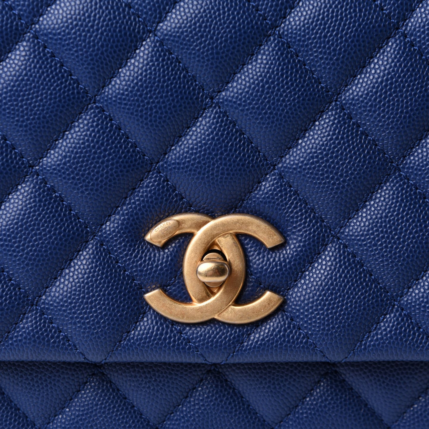 Caviar Lizard Embossed Quilted Small Coco Handle Flap Dark Blue