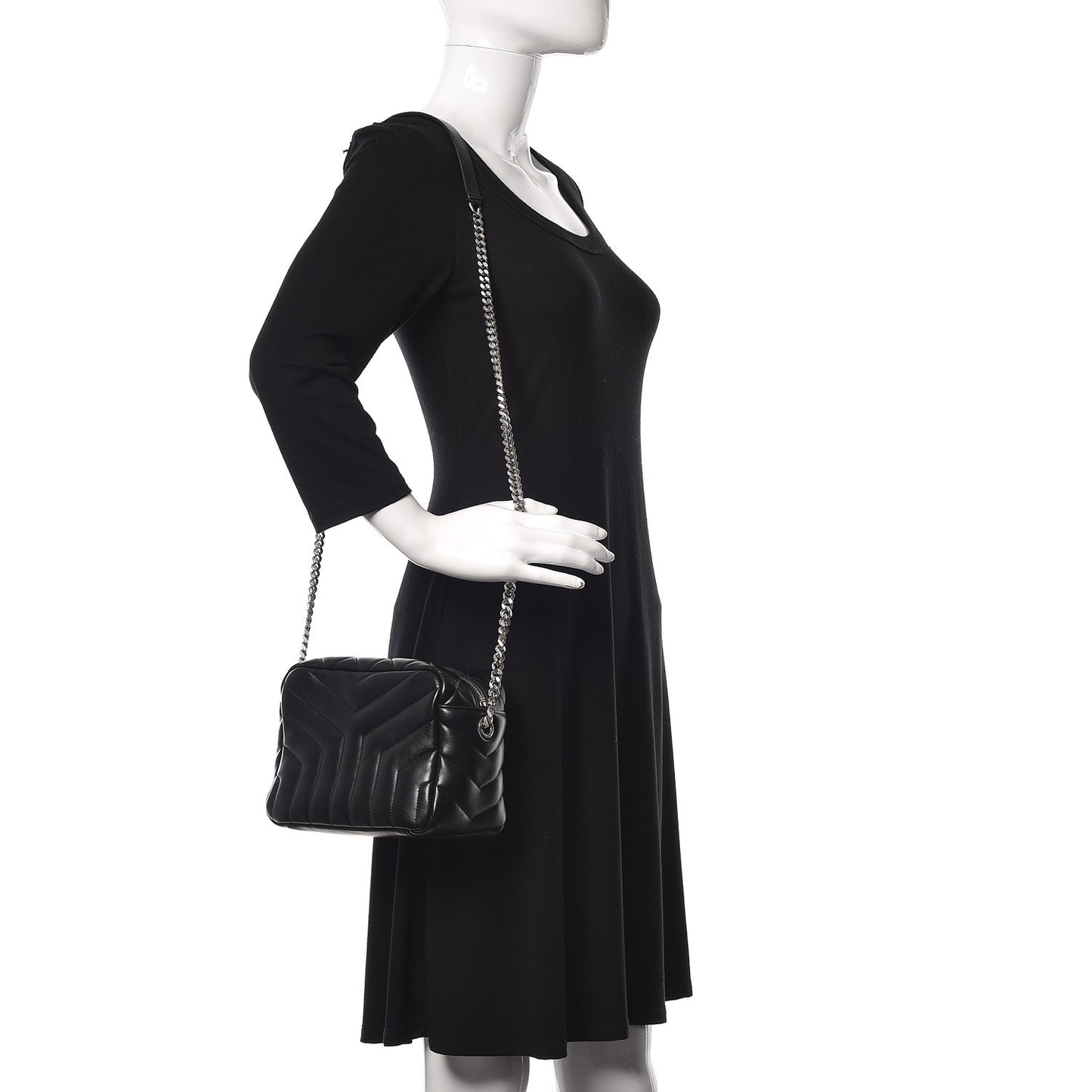 Calfskin Y Quilted Monogram Small Loulou Bowling Bag Black