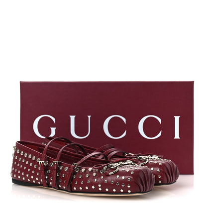 Gucci Nappa Carmaque Studded Horsebit Ballet Flats 39 Rosso Ancora 11 of 11