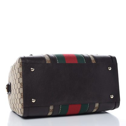 Gucci Monogram Vintage Web Medium Webby Bee Boston Dark Brown 4 of 8