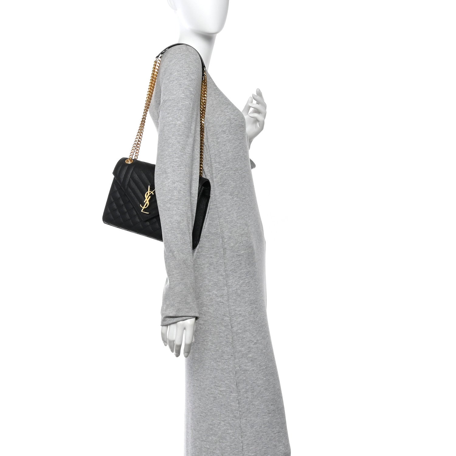 Saint Laurent Grain De Poudre Textured Mixed Matelasse Triquilt Medium Monogram Satchel Black 2 of 14